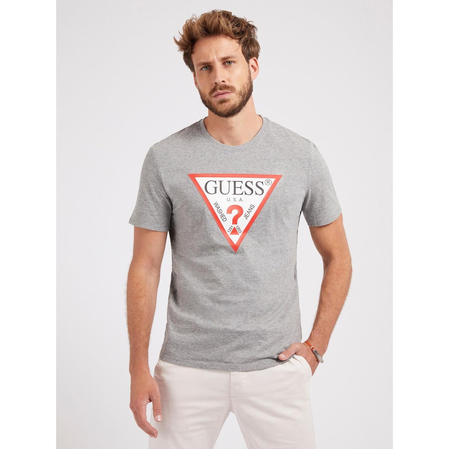 Guess Triangle Vintage Logo Tee - Heather Gray